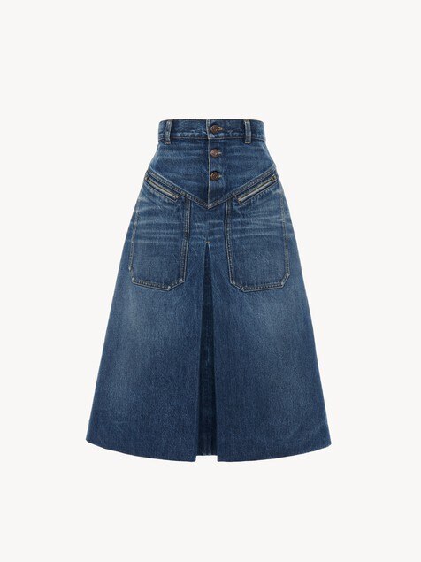 Knee-length skirt in denim
