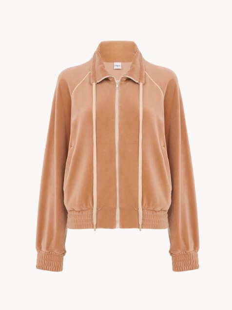 High-neck logo tracksuit jacket in velvet