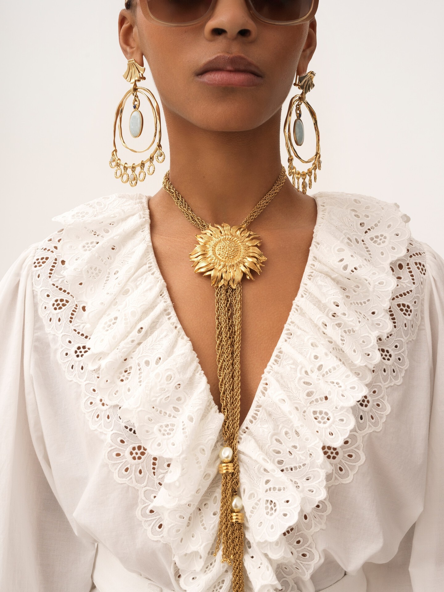 Puff-sleeve V-neck top in cotton voile - 5