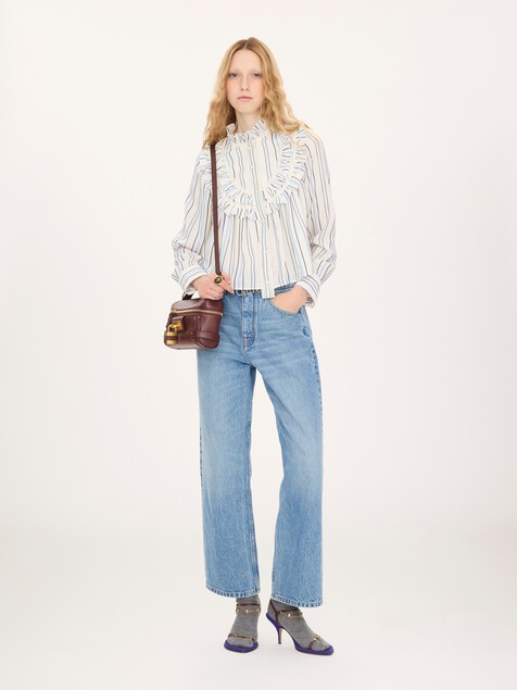 Blusa con volantes de jacquard de seda y encaje