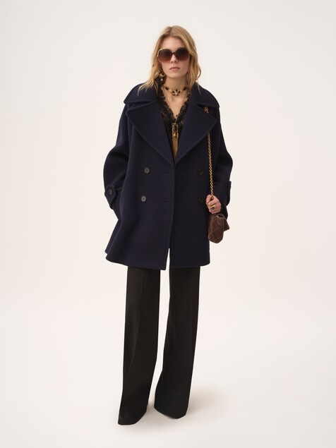 Oversized double-breasted coat in wool