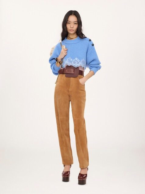 Pantalones rectos de ante