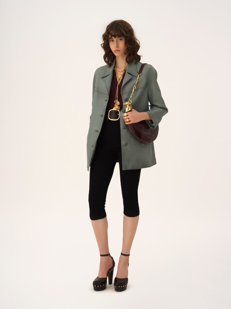 Single-breasted long jacket in leather