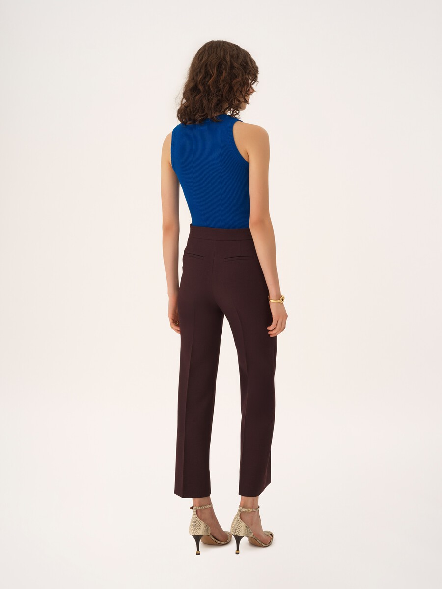 Straight cropped pants in wool cr&ecirc;pe - 4