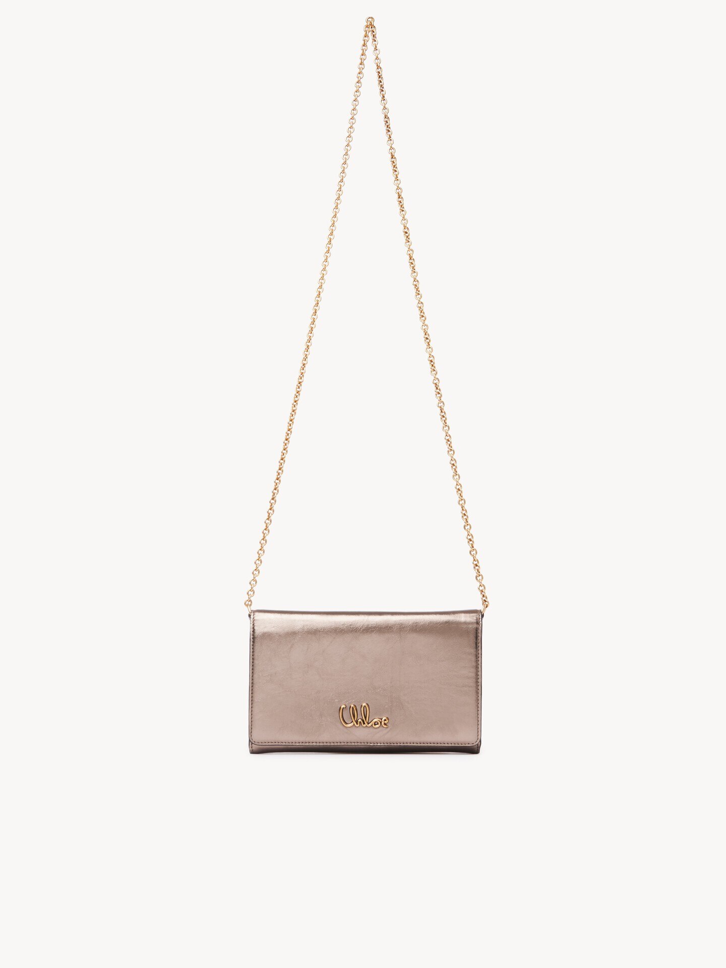 Chloé Iconic flap wallet on chain in metallised leather - 1