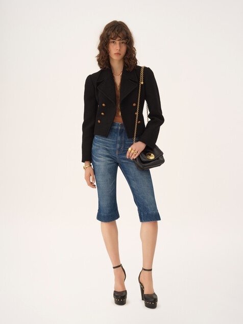 Double-breasted cropped jacket in wool bouclette