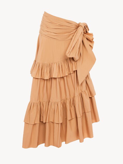 Long ruffled skirt in cotton poplin