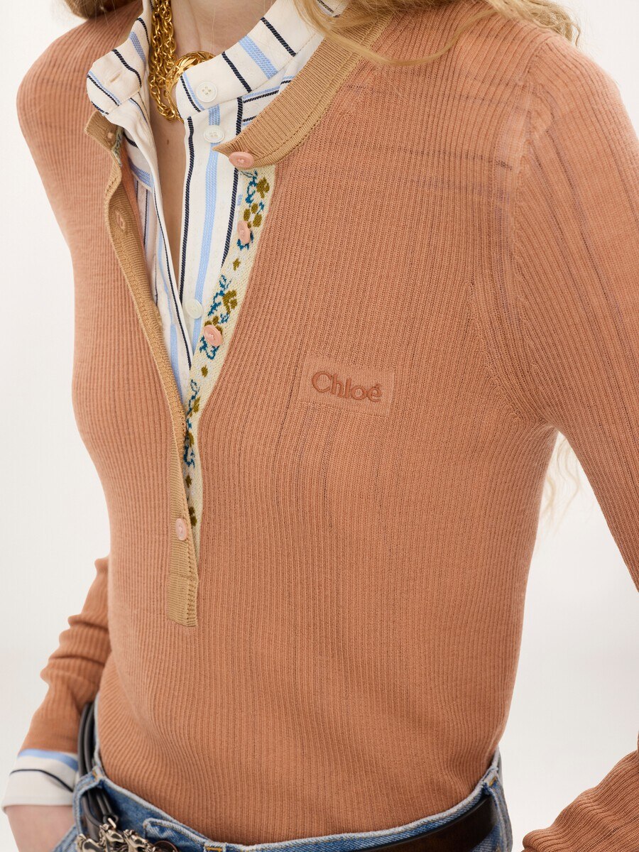 Fitted Henley shirt in superfine wool knit - 6