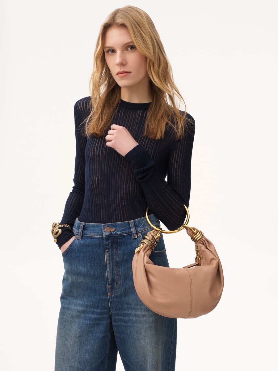 Small Snake Bracelet Hobo bag in grained leather - 3