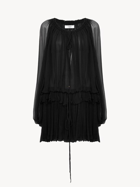 Mini cape dress in silk mousseline