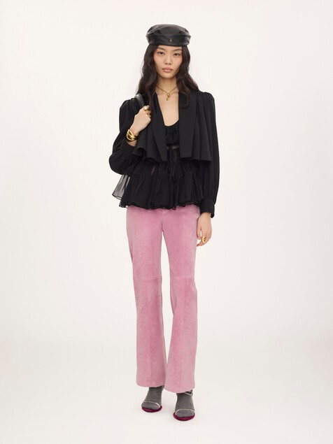 Gathered cropped jacket in washed viscose faille