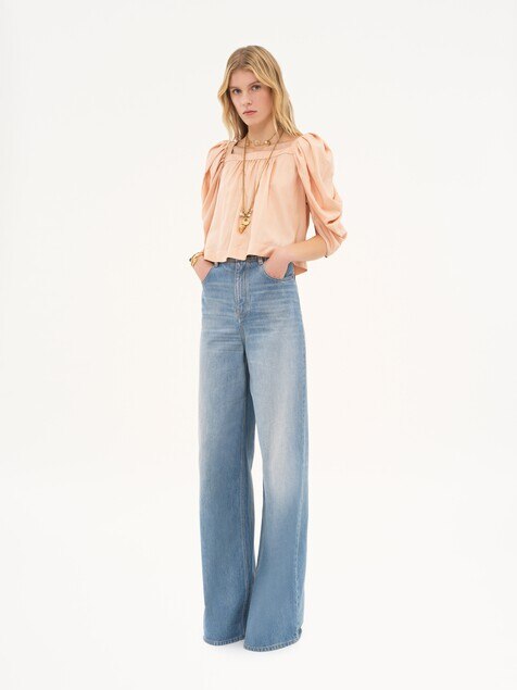 High-rise wide-leg jeans in denim
