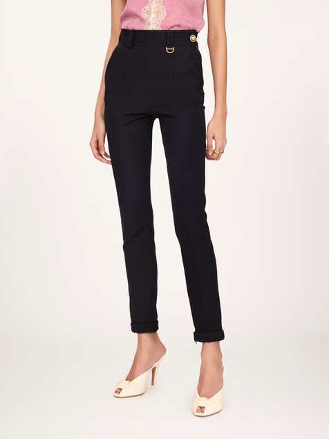 Pantalones ajustados de talle alto de tricotina el&aacute;stica