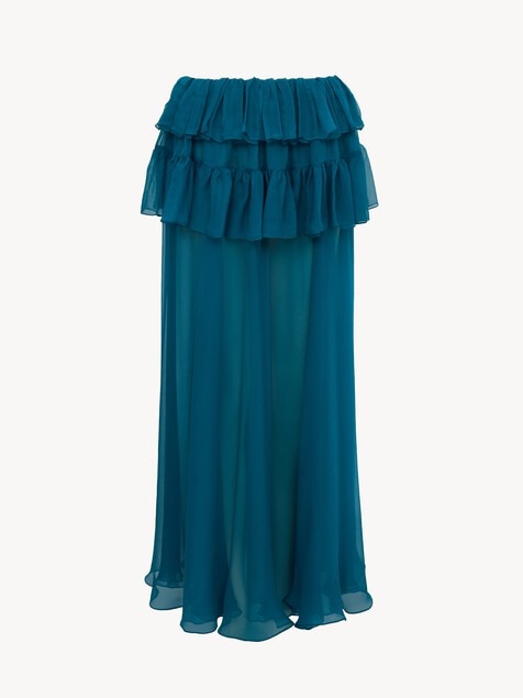 Ruffled long skirt in silk mousseline