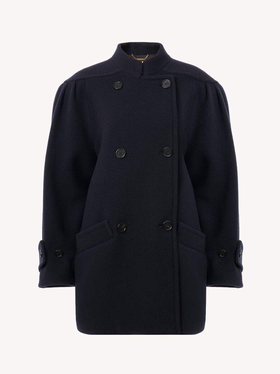 High-neck double-breasted coat in wool - 2