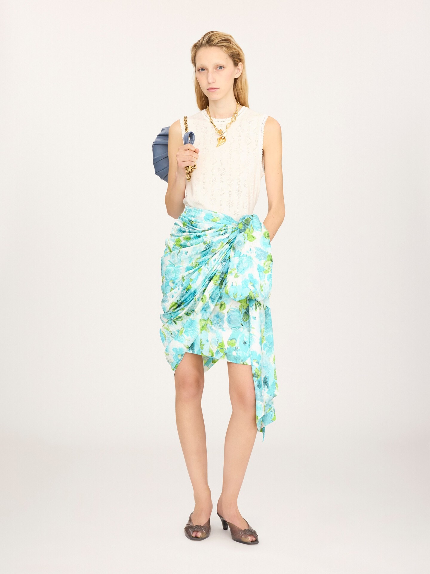 Short wrap skirt in silk jacquard - 3