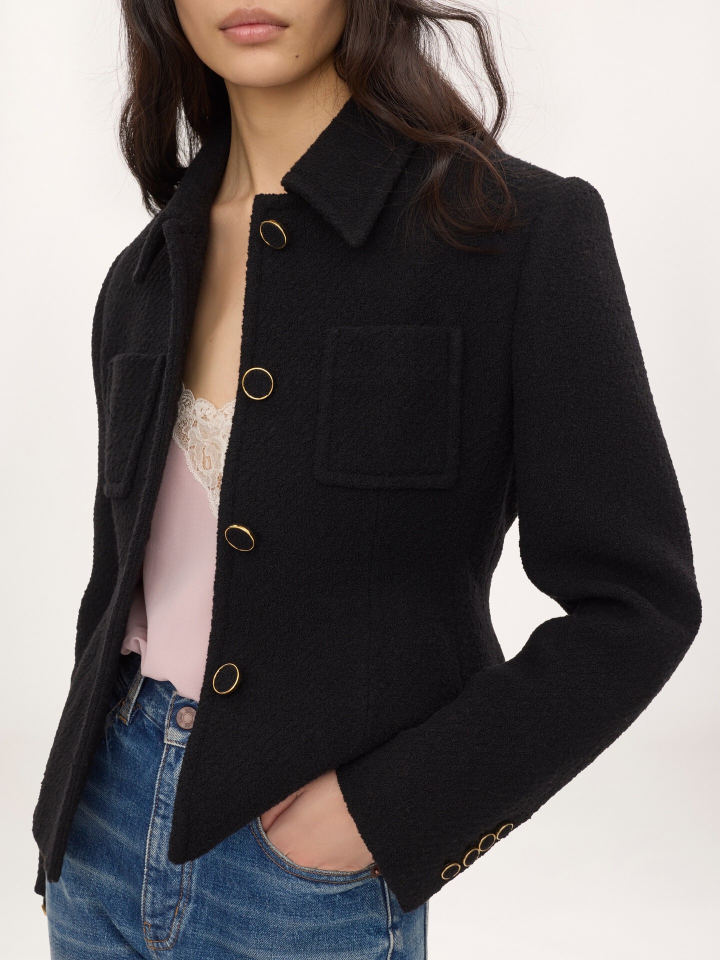Fitted tailored jacket in wool bouclette - 6