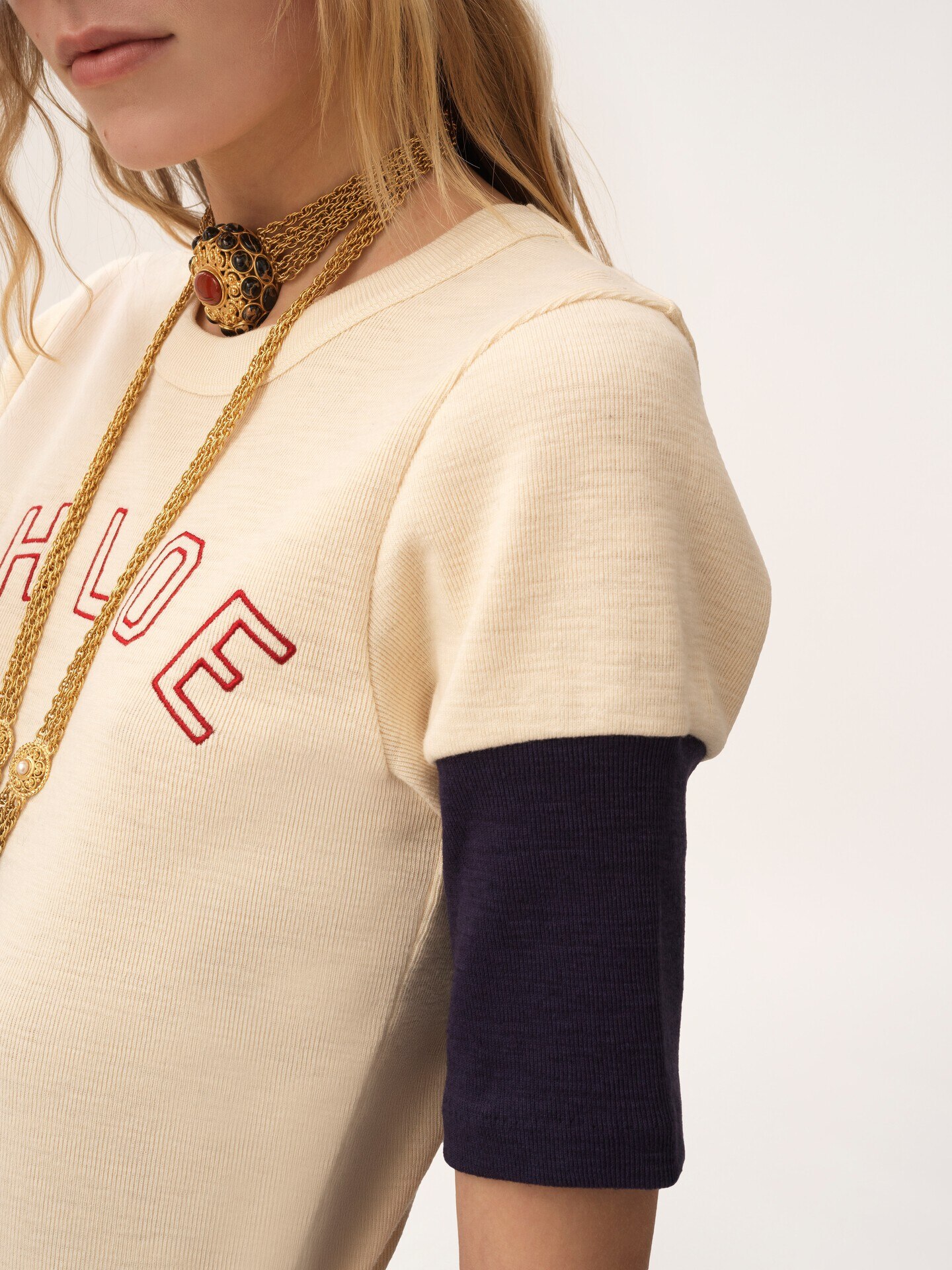 Fitted logo T-shirt in flamé cotton wool - 7