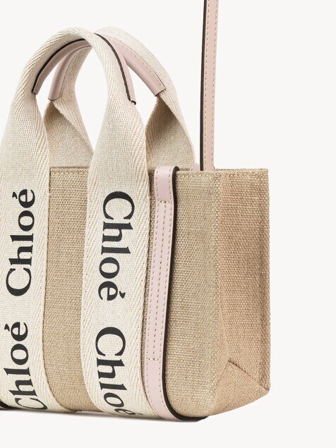 Mini Woody tote bag in linen