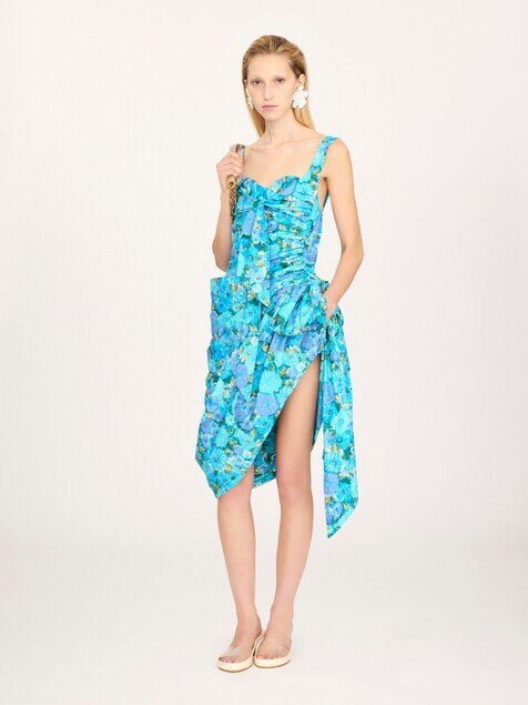 Wrap bustier midi dress in cotton poplin