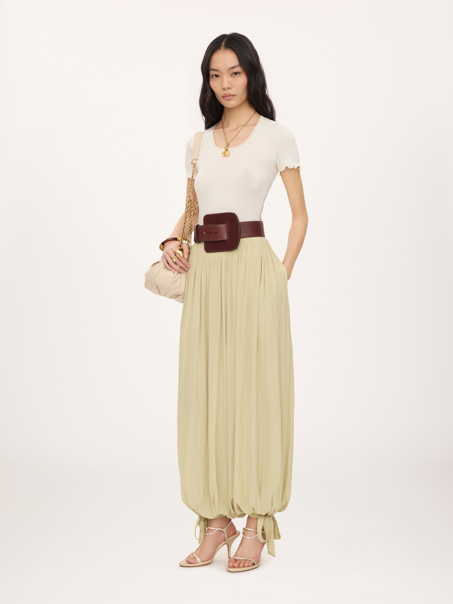Scoop-neck fitted T-shirt in cotton & silk jersey - 3