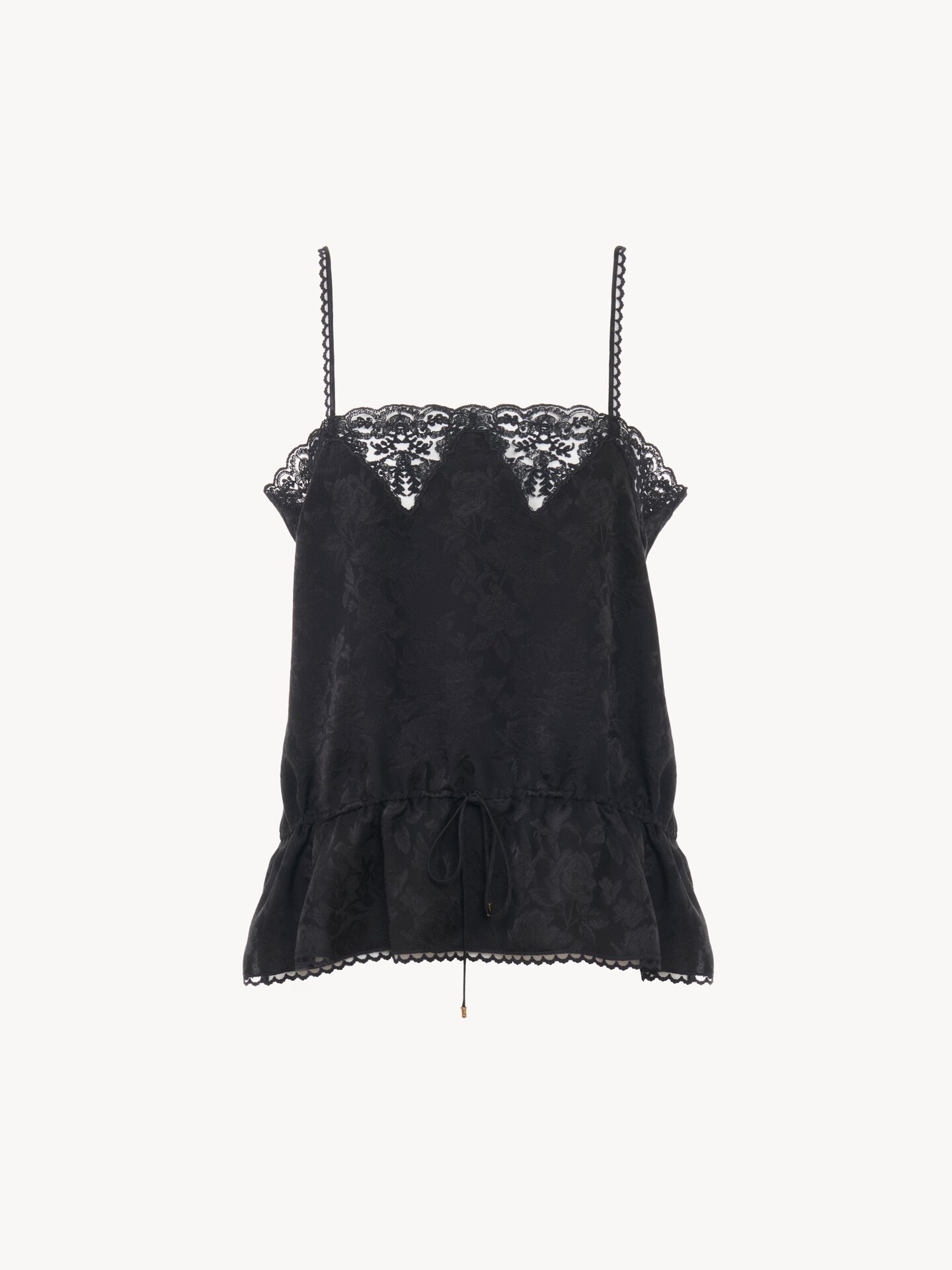 Drawstring camisole top in silk jacquard & lace - 1