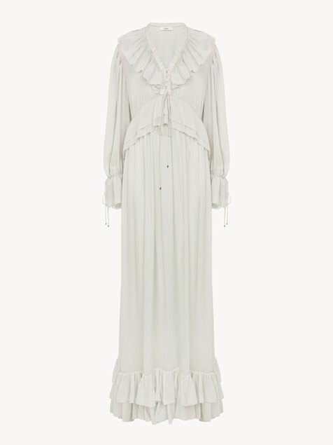 Long gathered dress in silk charmeuse