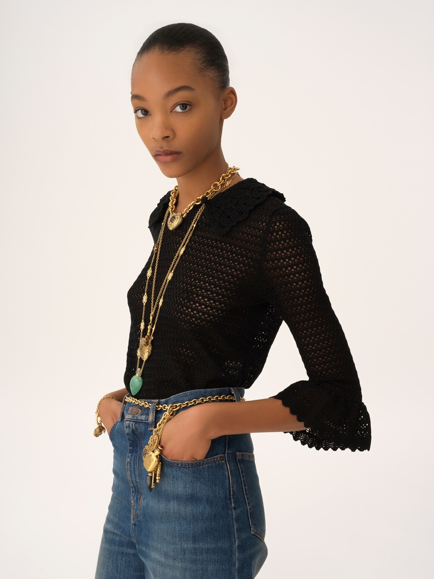 Elbow-sleeve collared jumper in a wool knit - 4