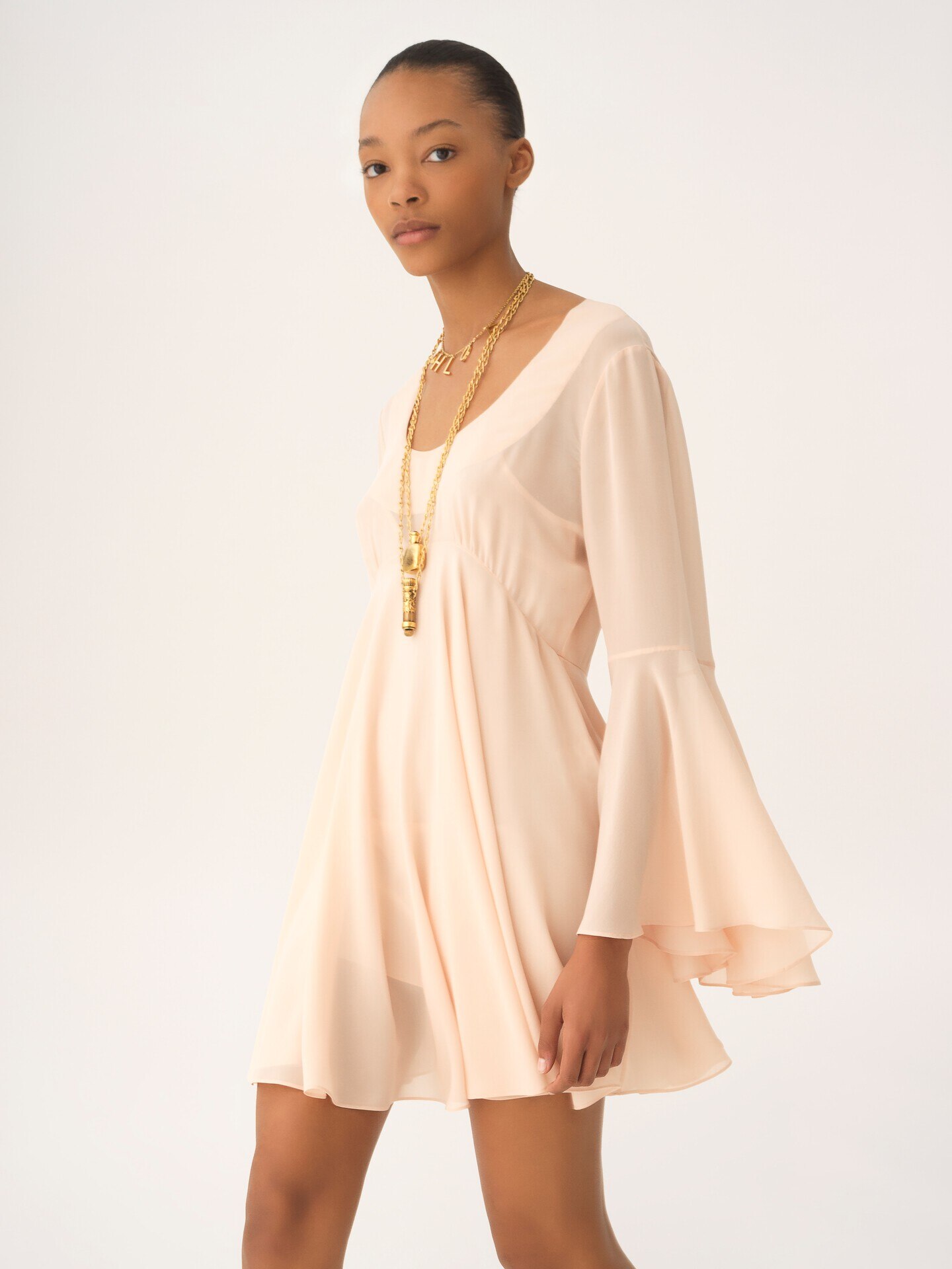 Flared mini dress in silk georgette - 4