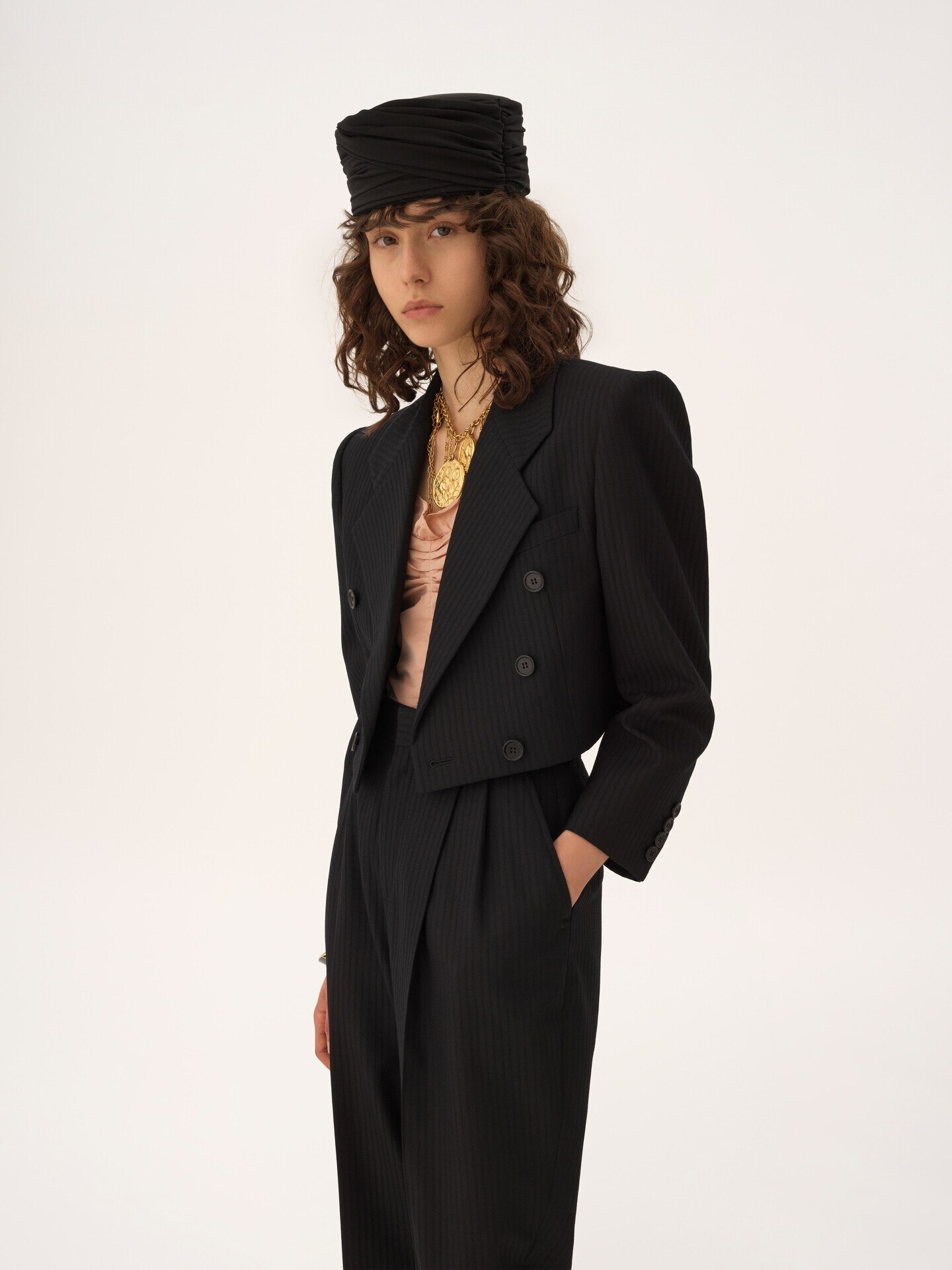 Double-breasted cropped Spencer jacket in striped wool - 6