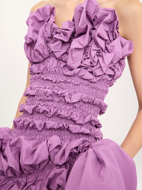Vestido midi fruncido con cors&eacute; de popelina de algod&oacute;n