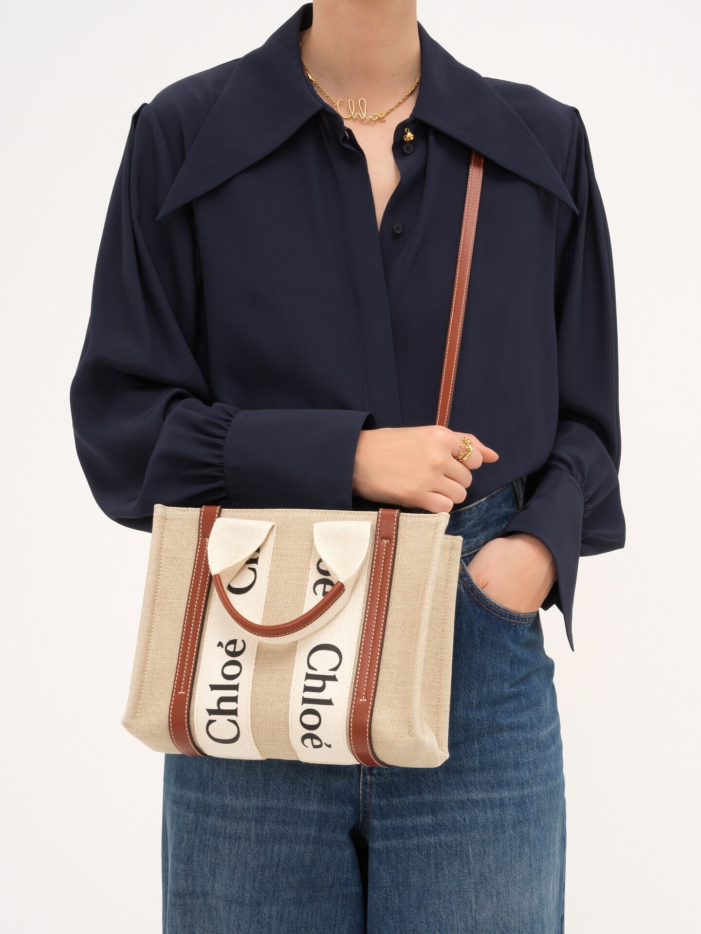 Bolso tote peque&ntilde;o Woody de lino - 3