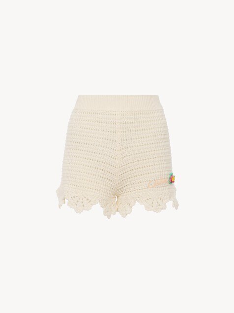 Minipantalones cortos de talle alto con logotipo de punto de croch&eacute;