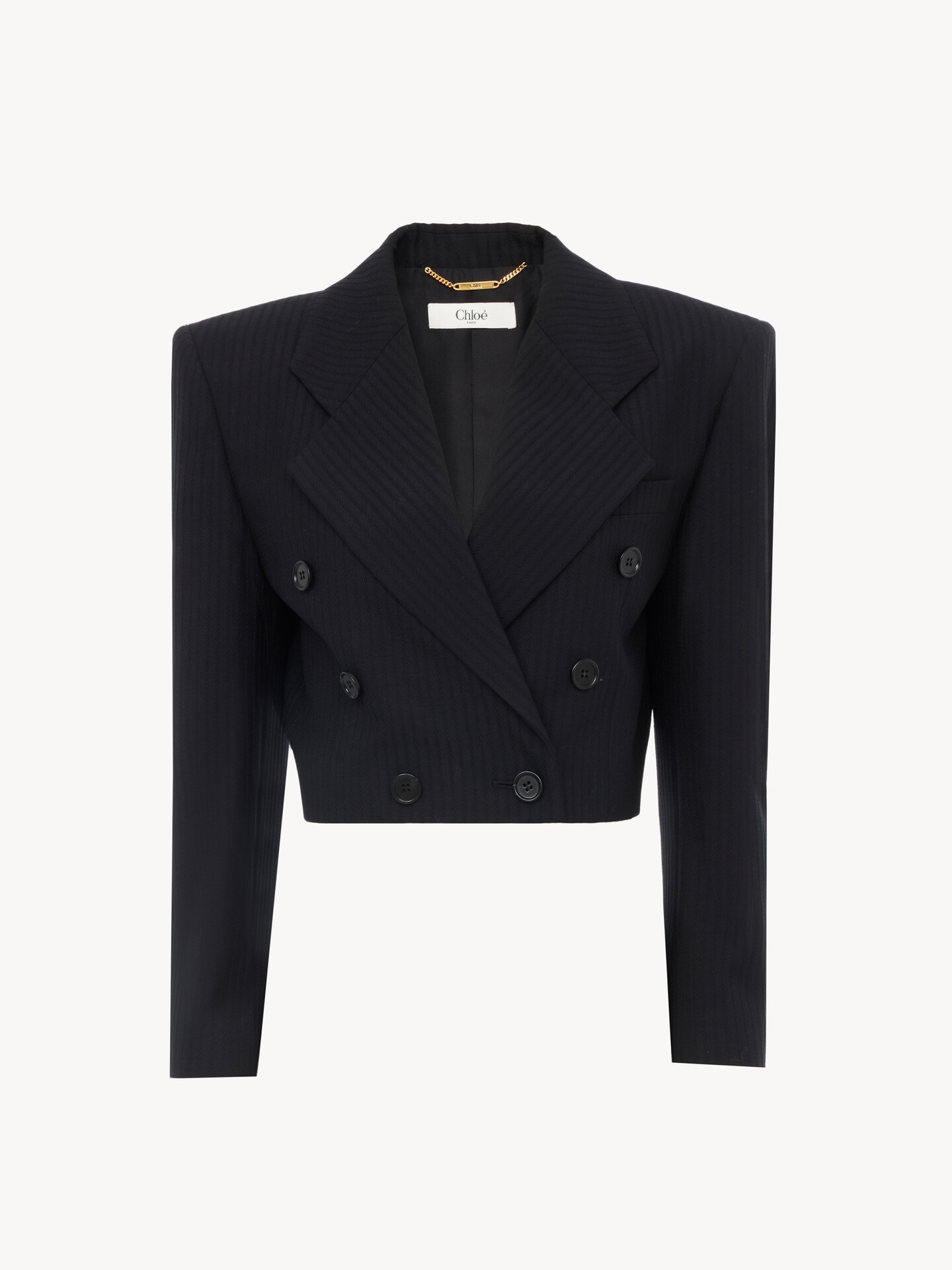 Chaqueta Spencer cropped con doble botonadura de lana de rayas - 2