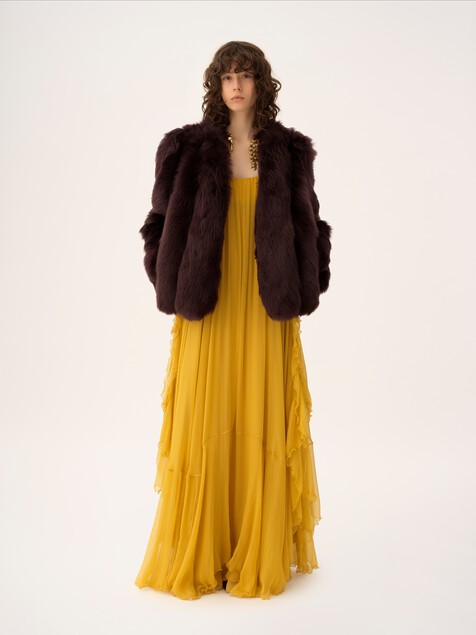 Sleeveless long dress in silk mousseline