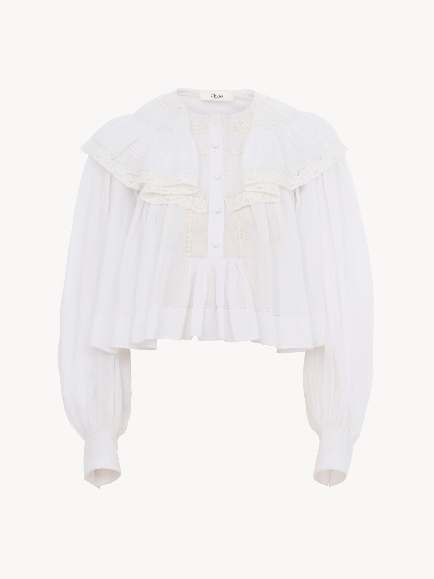 Cropped ruffled top in cotton voile & lace - 2