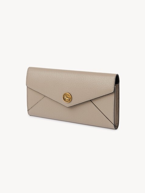 Envelope long wallet with flap in grained leather
