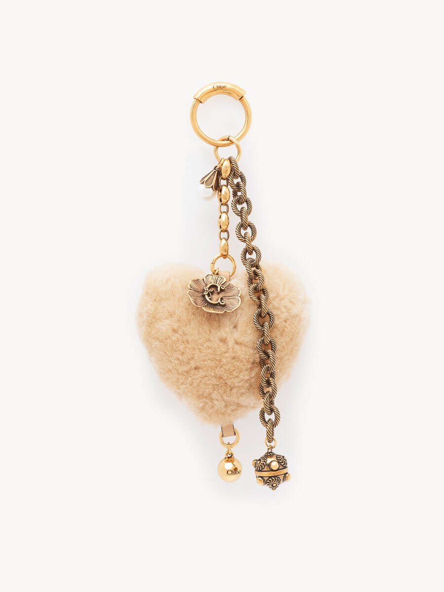 Chlo&eacute; Symbols Heart Shearling bag charm in brass - 1