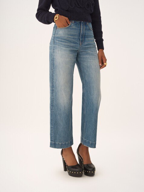 High-rise cropped jeans in denim