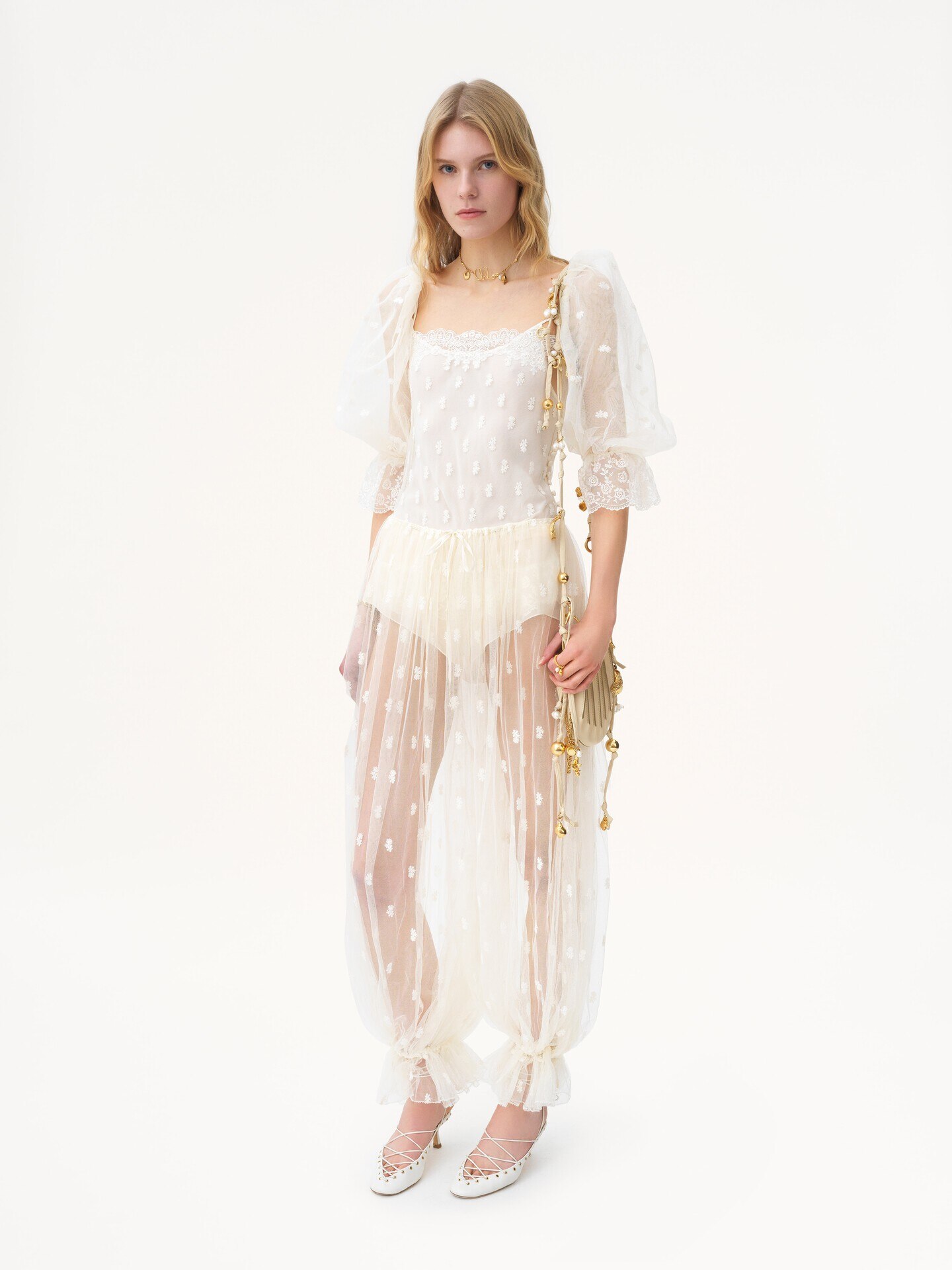 Drawstring trousers in embroidered lace - 3