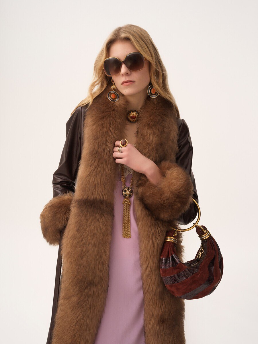 Mini Bracelet Hobo bag in suede leather & snakeskin - 3