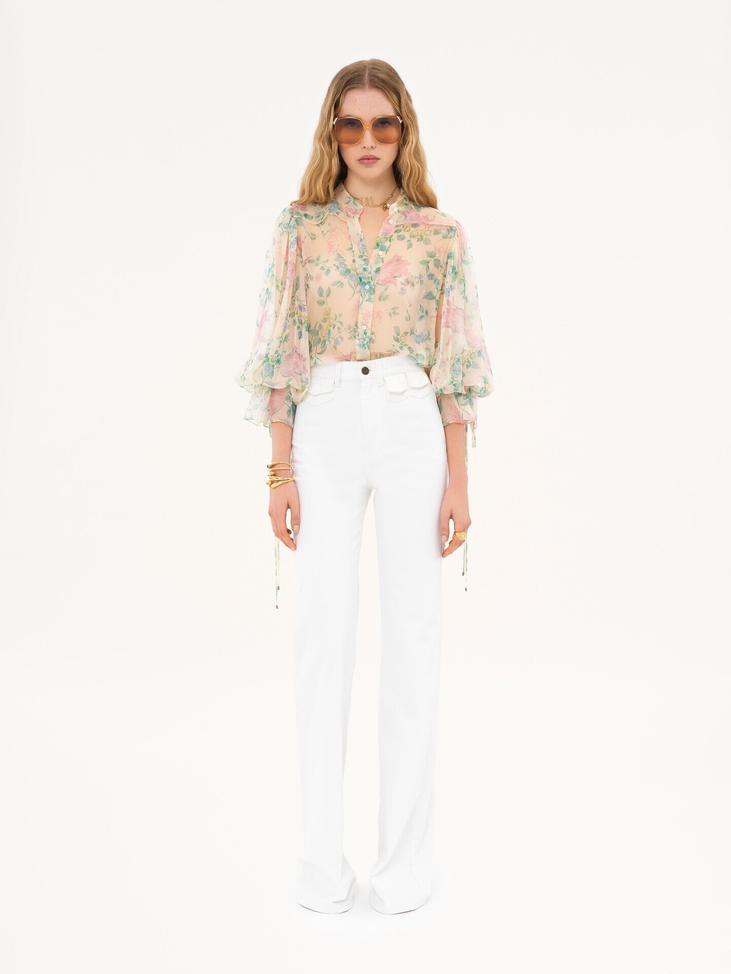 Puff-sleeve blouse in silk mousseline - 3