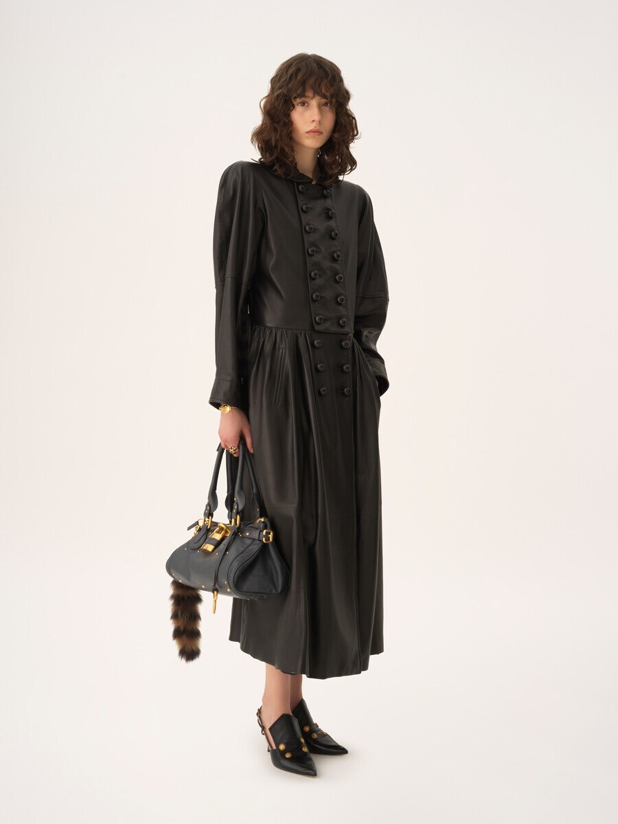 Oversized long riding coat in leather - 3