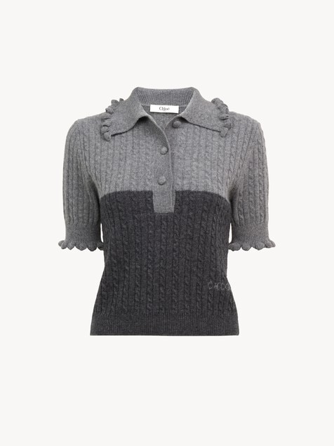 Jersey polo de manga corta de punto de lana y cachemira