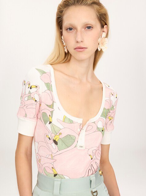 Camisa Henley de manga corta con logotipo de jersey de algod&oacute;n