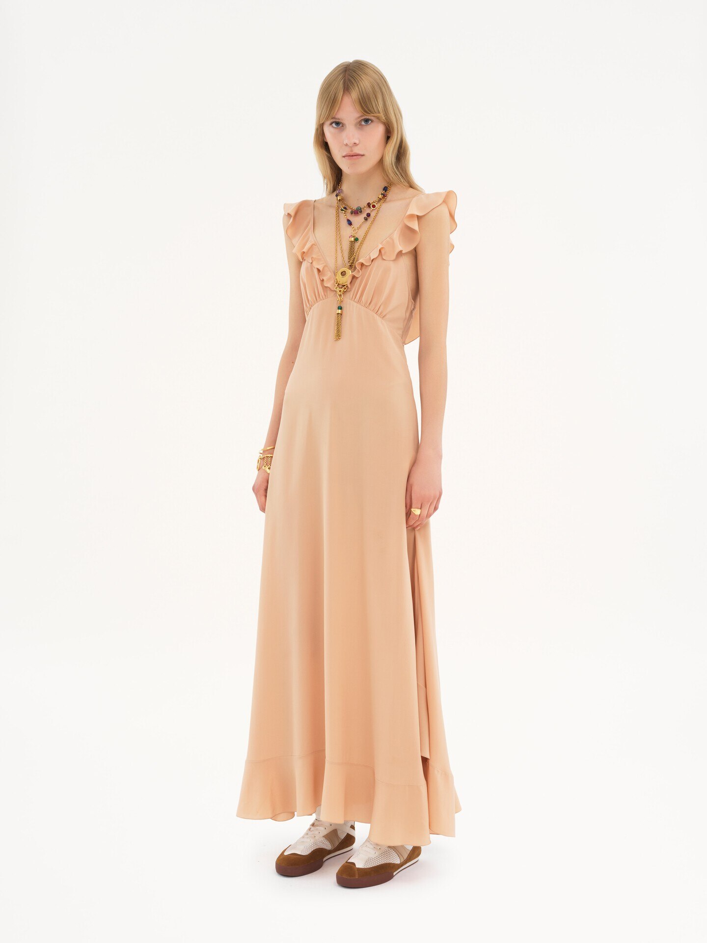 Long sun dress in cr&ecirc;pe de chine - 4