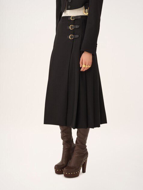 Pleated midi skirt in wool grain de poudre