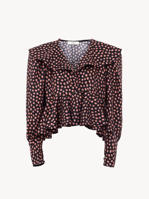 V-neck ruffled top in silk jacquard