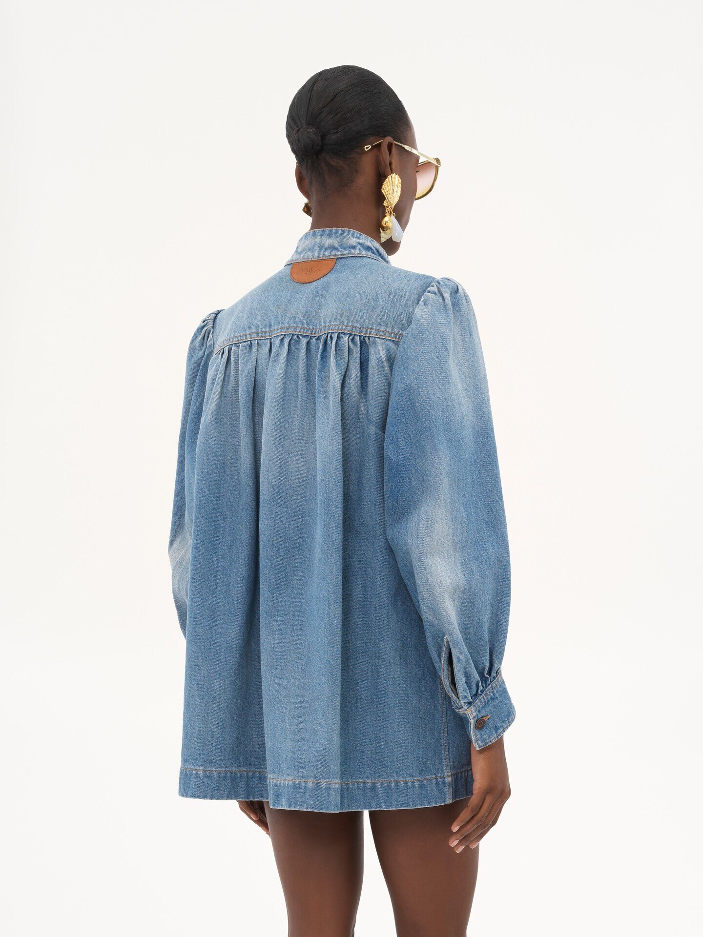 High-neck gathered jacket in denim - 5