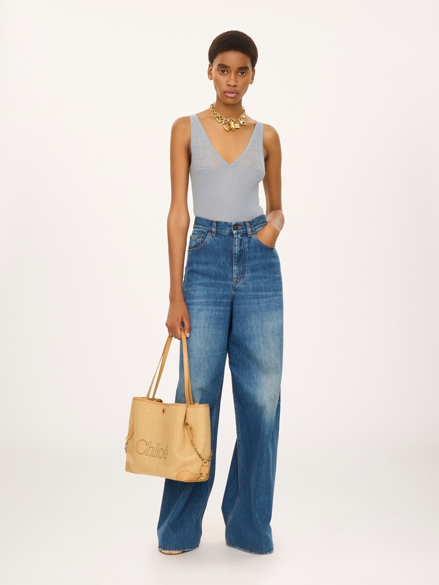 Chlo&eacute; Clover double carry bag in raffia-effect fibers - 7